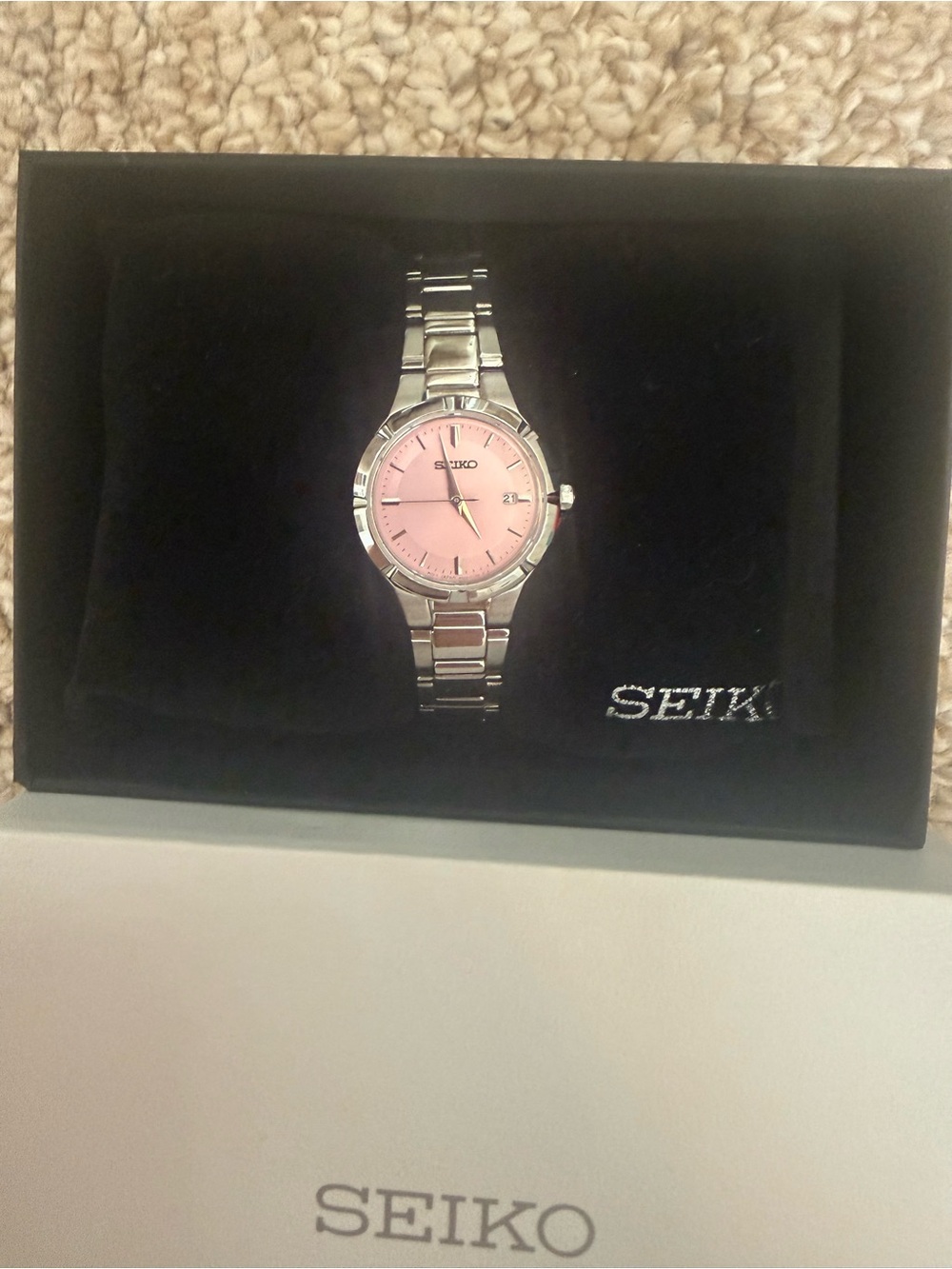 Seiko Silver Watch with Pink Dial
